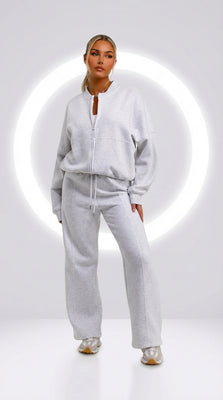 Bomber Sweatshirt Met Rits En Jogger Set Grijs Gemêleerd | Loungewear Dames