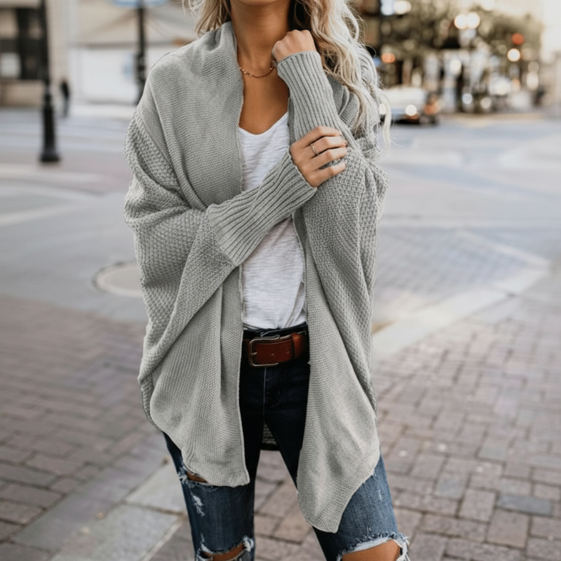 Trui met vleermuismouwen lichtgrijs gebreid vooruitslag