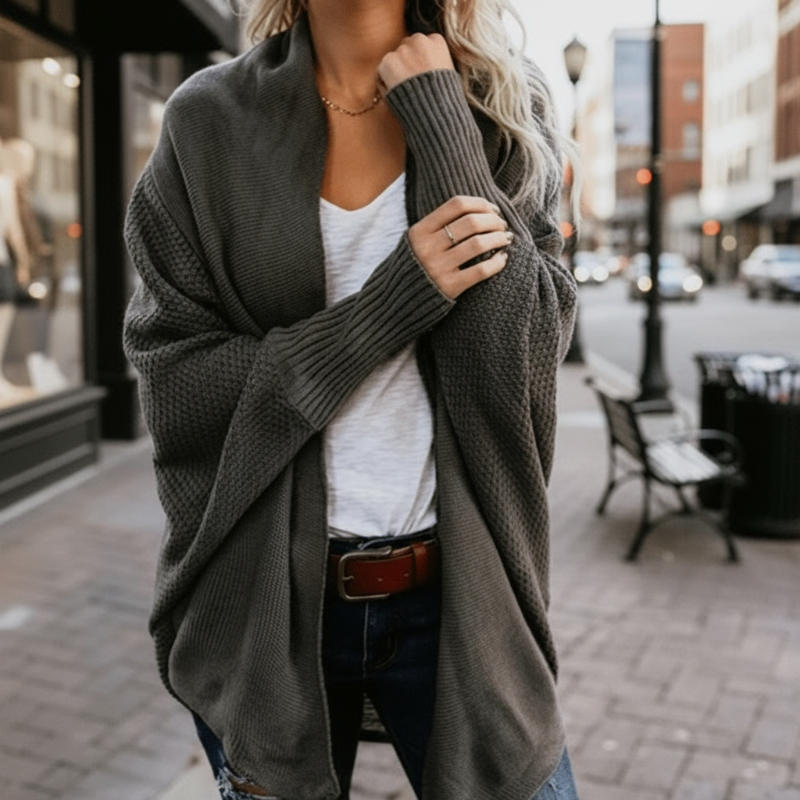 Trui met vlechtwerk patroon donkergrijs open voorzijde