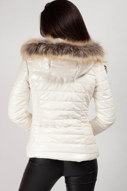 Puffer Jas Dames Zwart Glanzend | Wet Look Winterjas Met Capuchon