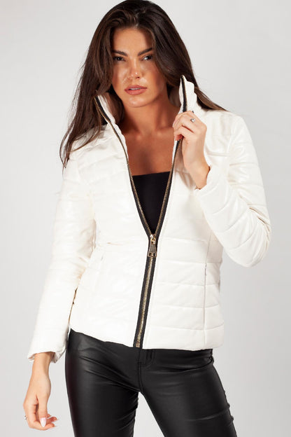 Puffer Jas Dames Zwart Glanzend | Wet Look Winterjas Met Capuchon