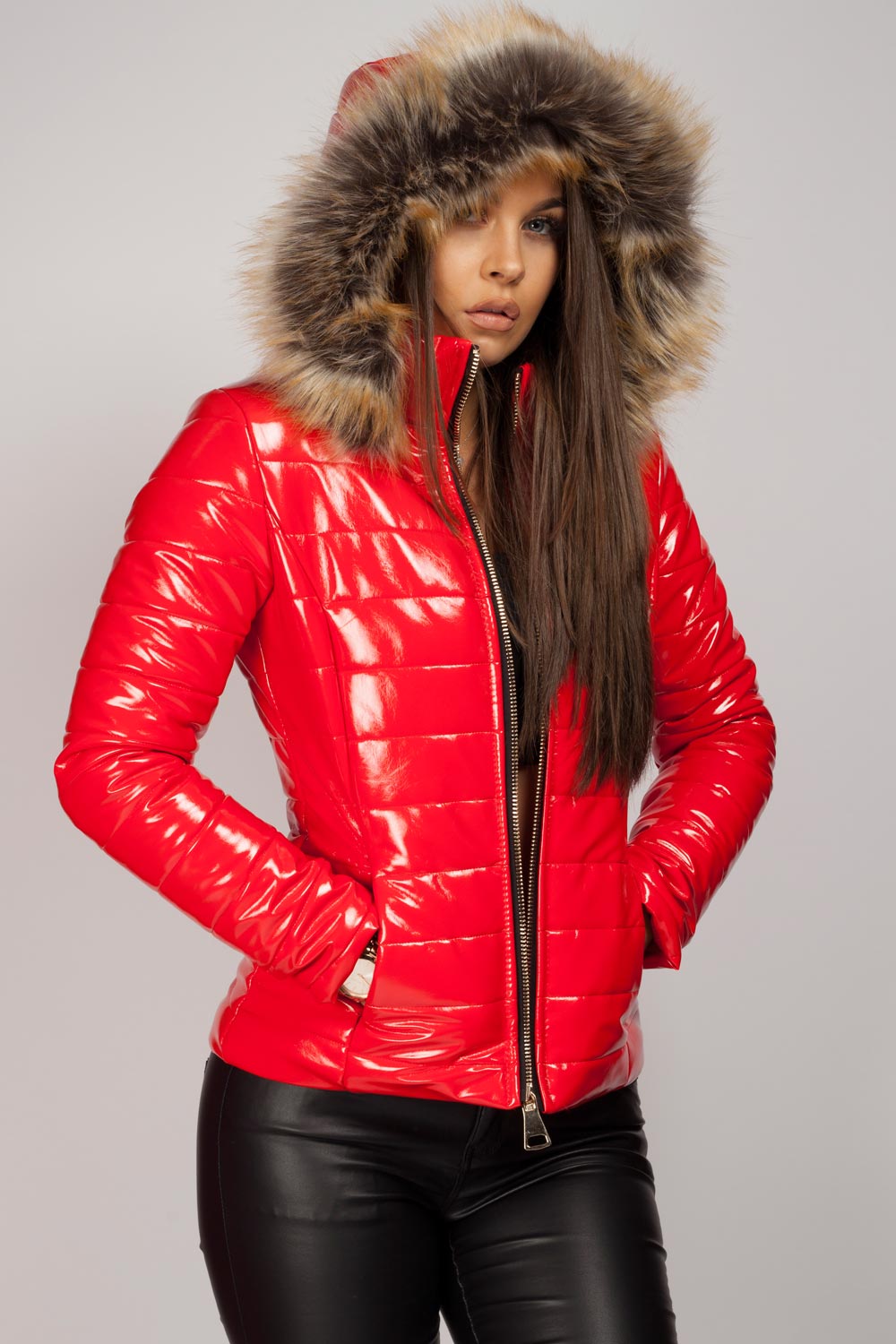 Puffer Jas Dames Zwart Glanzend | Wet Look Winterjas Met Capuchon
