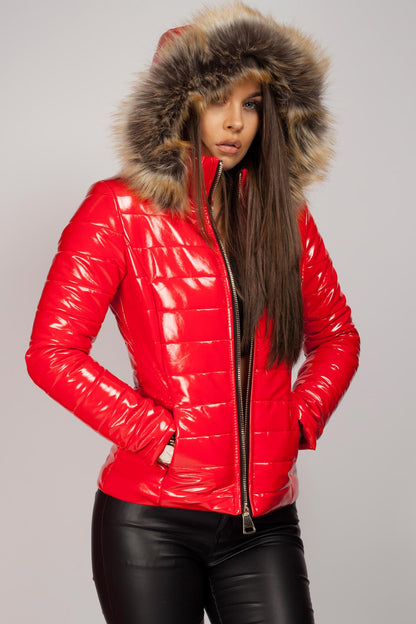 Puffer Jas Dames Zwart Glanzend | Wet Look Winterjas Met Capuchon
