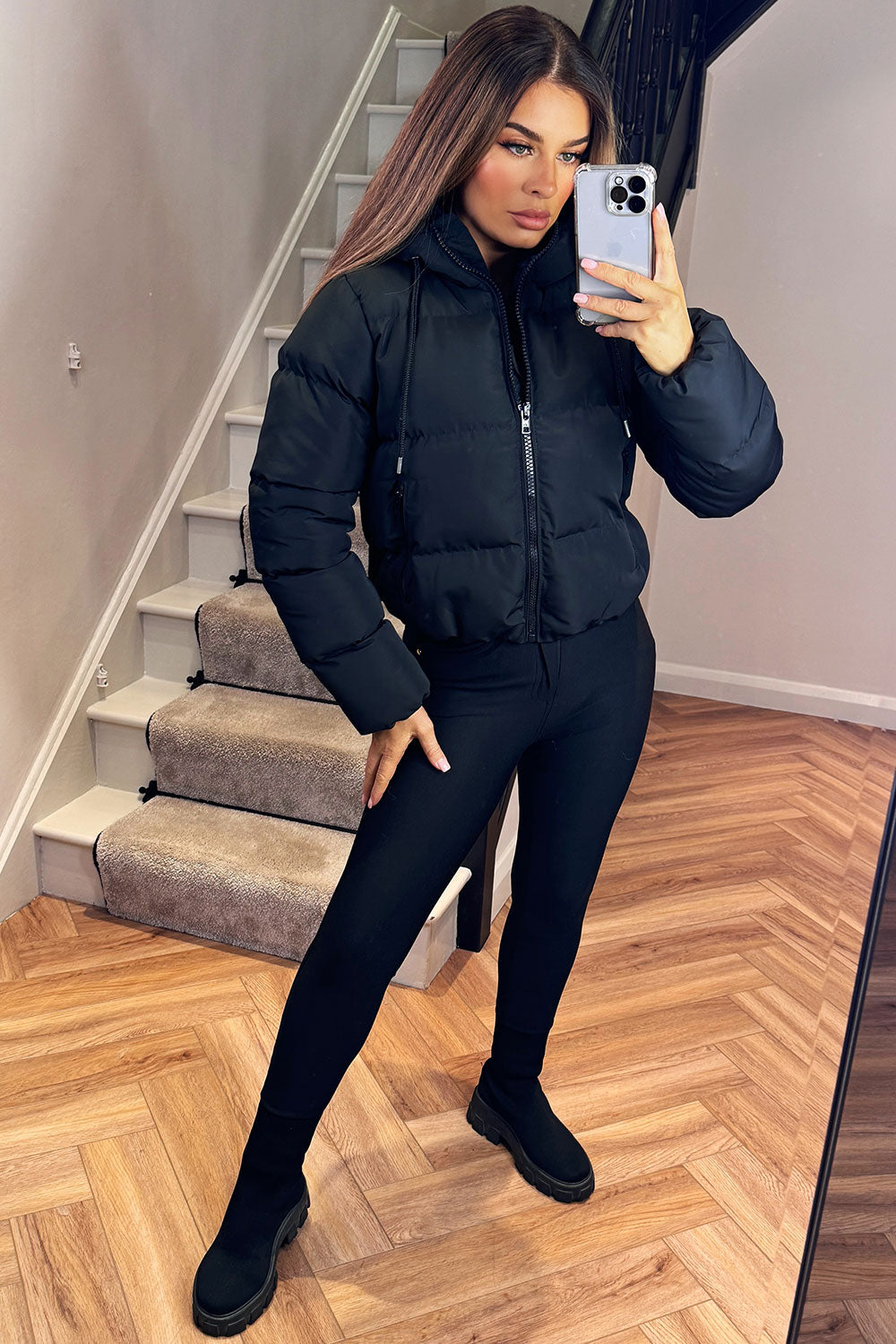 Zwarte Puffer Jas Met Capuchon Dames | Gewatteerde Winterjas