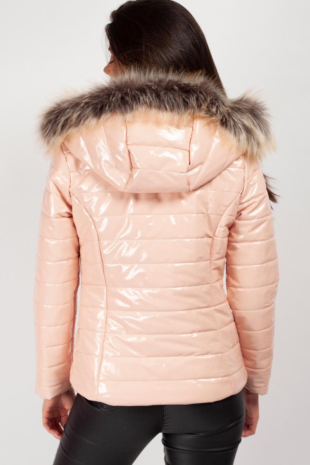 Puffer Jas Dames Zwart Glanzend | Wet Look Winterjas Met Capuchon