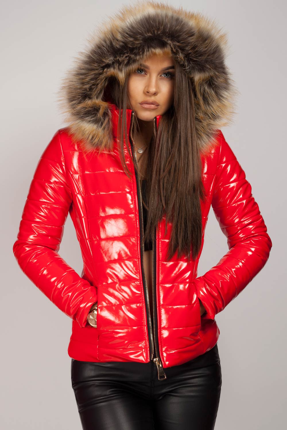 Puffer Jas Dames Zwart Glanzend | Wet Look Winterjas Met Capuchon
