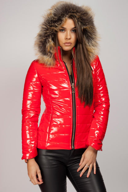 Puffer Jas Dames Zwart Glanzend | Wet Look Winterjas Met Capuchon