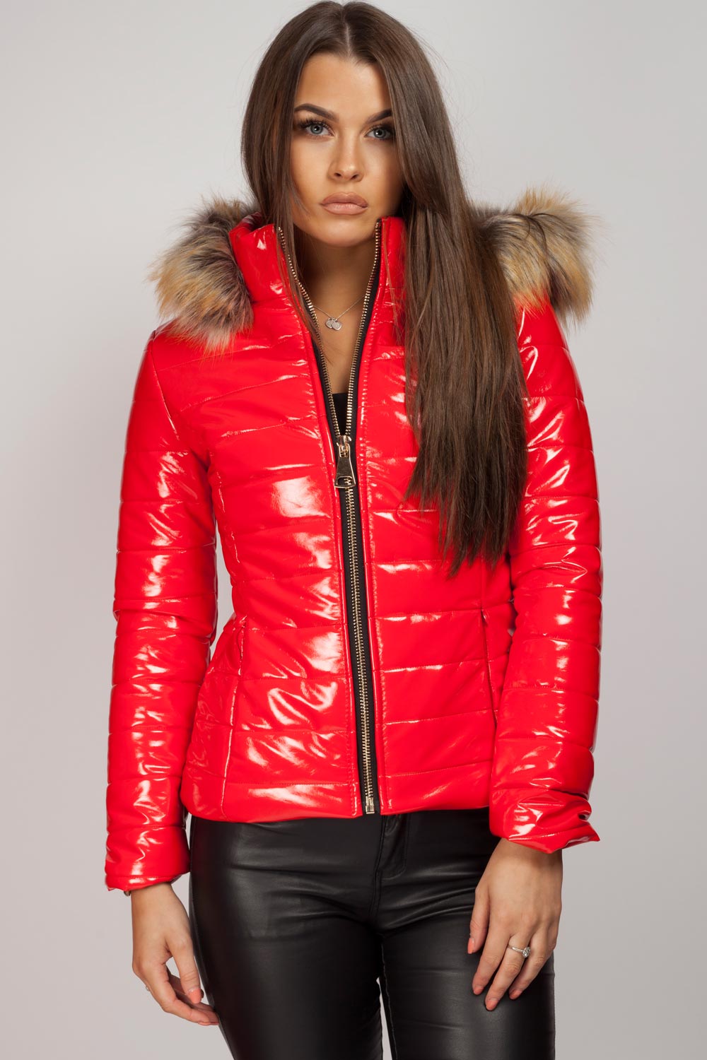 Puffer Jas Dames Zwart Glanzend | Wet Look Winterjas Met Capuchon